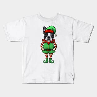 Boston Terrier Christmas Elf Kids T-Shirt